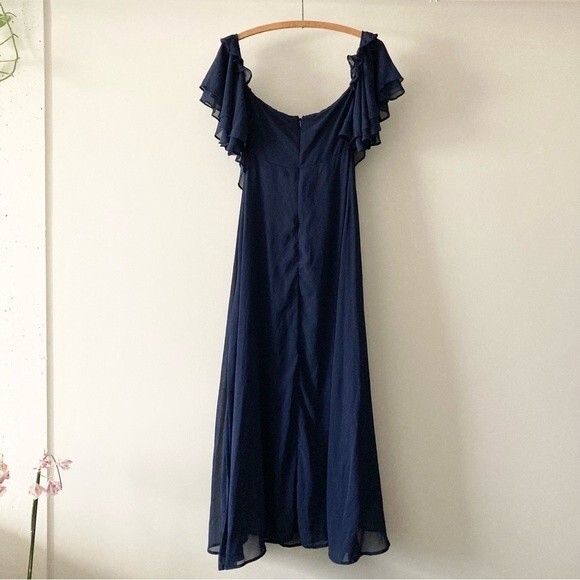 Lulu's Navy Off-the-Shoulder Ruffled Maxi Dress Gown XS - Picture 5 of 7